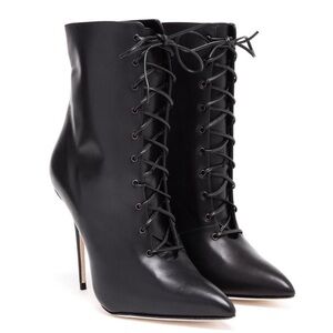 Manolo Blahnik Bordin Leather Lace Up Ankle Booties